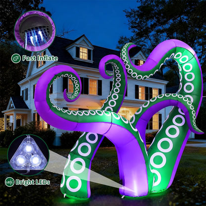 GOOSH 7.2 FT Long Inflatables Octopus Holiday Outdoor Decorations Blow Up Yard with Built-in LEDs for Vacation Garden Lawn Indoor Party Decor
