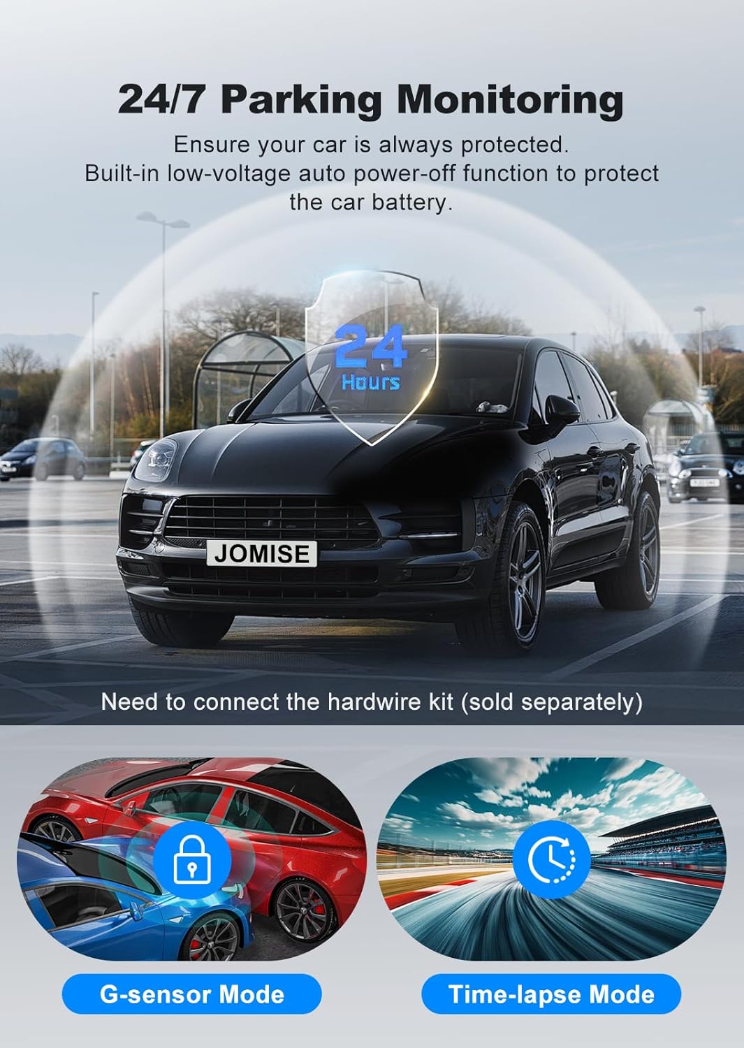 JOMISE Dash Cam Front and Rear, 4K Dashcam with 64GB Card, 3'' IPS Display Dual Car Camera with GPS 5GHz Wi-Fi, 24/7 Parking Mode, G-Sensor, Night Vision, 170° Wide Angle, Loop Recording, App Control