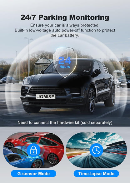 JOMISE Dash Cam Front and Rear, 4K Dashcam with 64GB Card, 3'' IPS Display Dual Car Camera with GPS 5GHz Wi-Fi, 24/7 Parking Mode, G-Sensor, Night Vision, 170° Wide Angle, Loop Recording, App Control