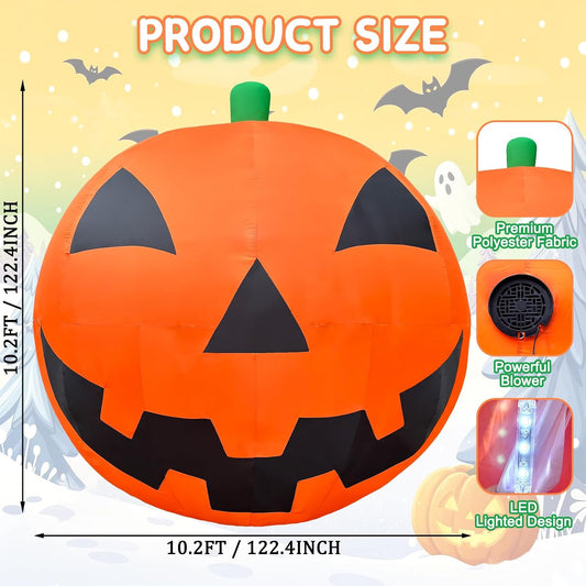 10.2 FT Halloween Giant Inflatable Pumpkin, Blow Up LED Light Pumpkin Halloween Party Supplies, Extra Large Inflatable Pumpkin for Outdoor Yard, Lawn, Garden, Fall Festival Decor& Commercial Use
