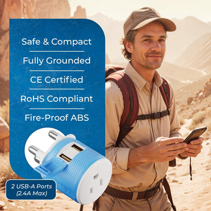 OREI South Africa, Botswana, Namibia Travel Plug Adapter with Dual USB - USA Input - Type M (U2U-10L), Will work with Cell Phones, Camera, Laptop, Tablets, iPad, iPhone