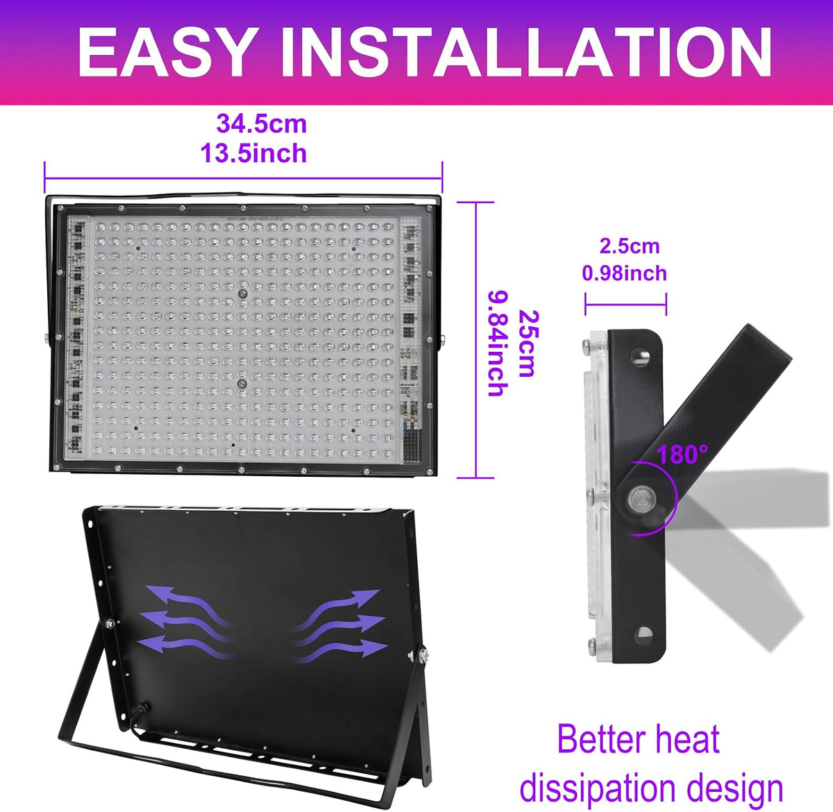300W LED Black Lights for Glow Party, IP65 Waterproof UV Blacklight Floodlight 395nm Black Light Spotlight Purple Black Light Flood Light Fluorescent UV Light Lamp for Halloween Decor (4 Pack)