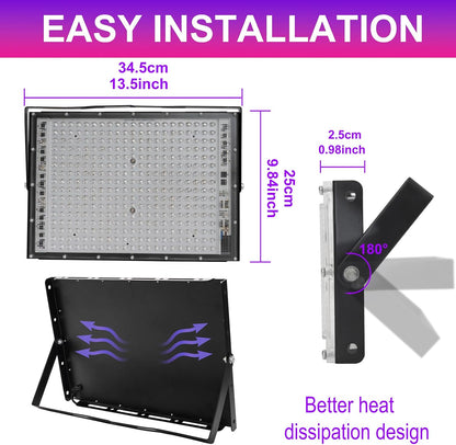 300W LED Black Lights for Glow Party, IP65 Waterproof UV Blacklight Floodlight 395nm Black Light Spotlight Purple Black Light Flood Light Fluorescent UV Light Lamp for Halloween Decor (4 Pack)