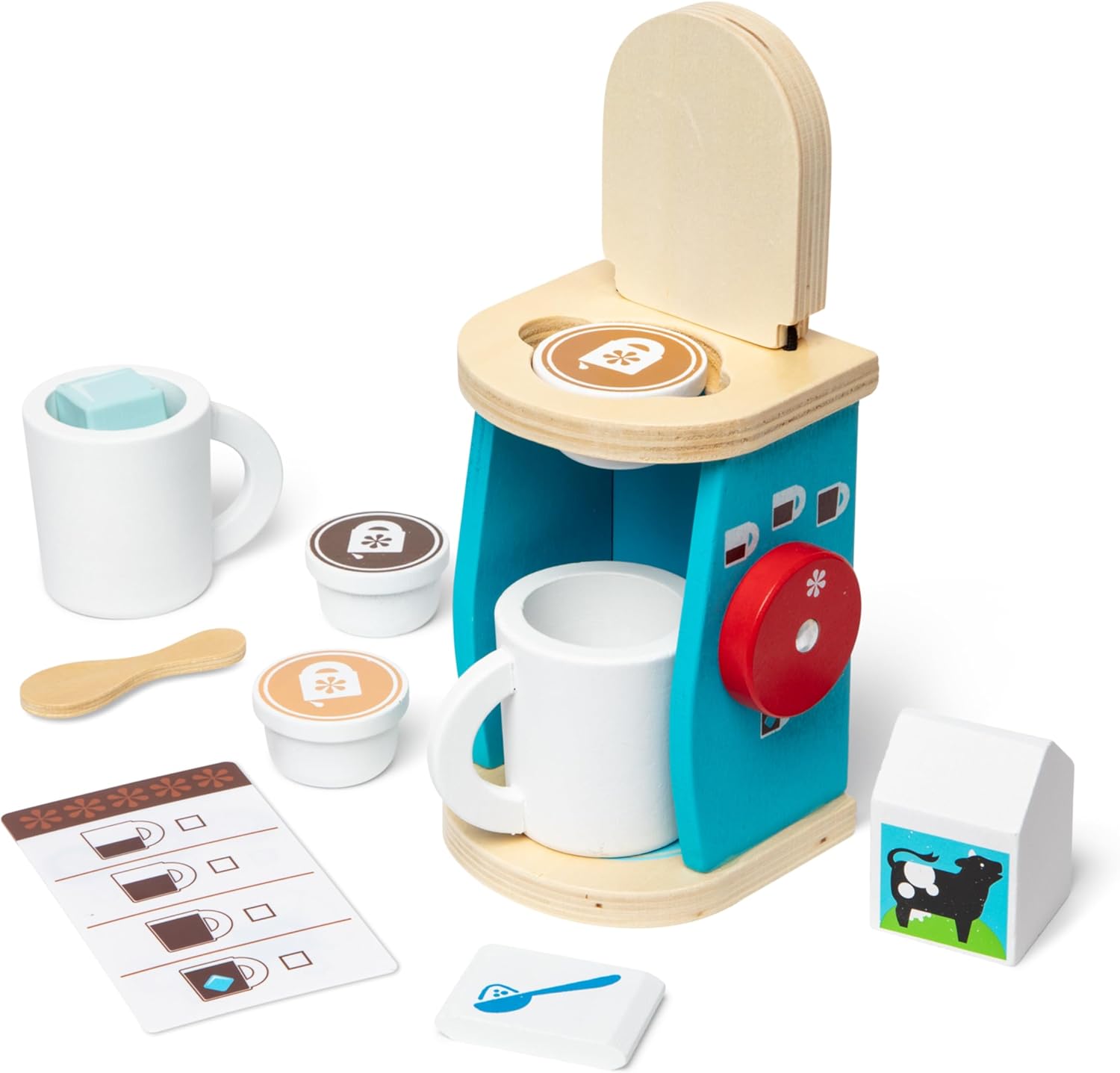 Wooden Kids Coffee Maker Play Set with Mugs and Accessories, Pretend Play Kitchen Toy for Creative Role Play - PuriLite