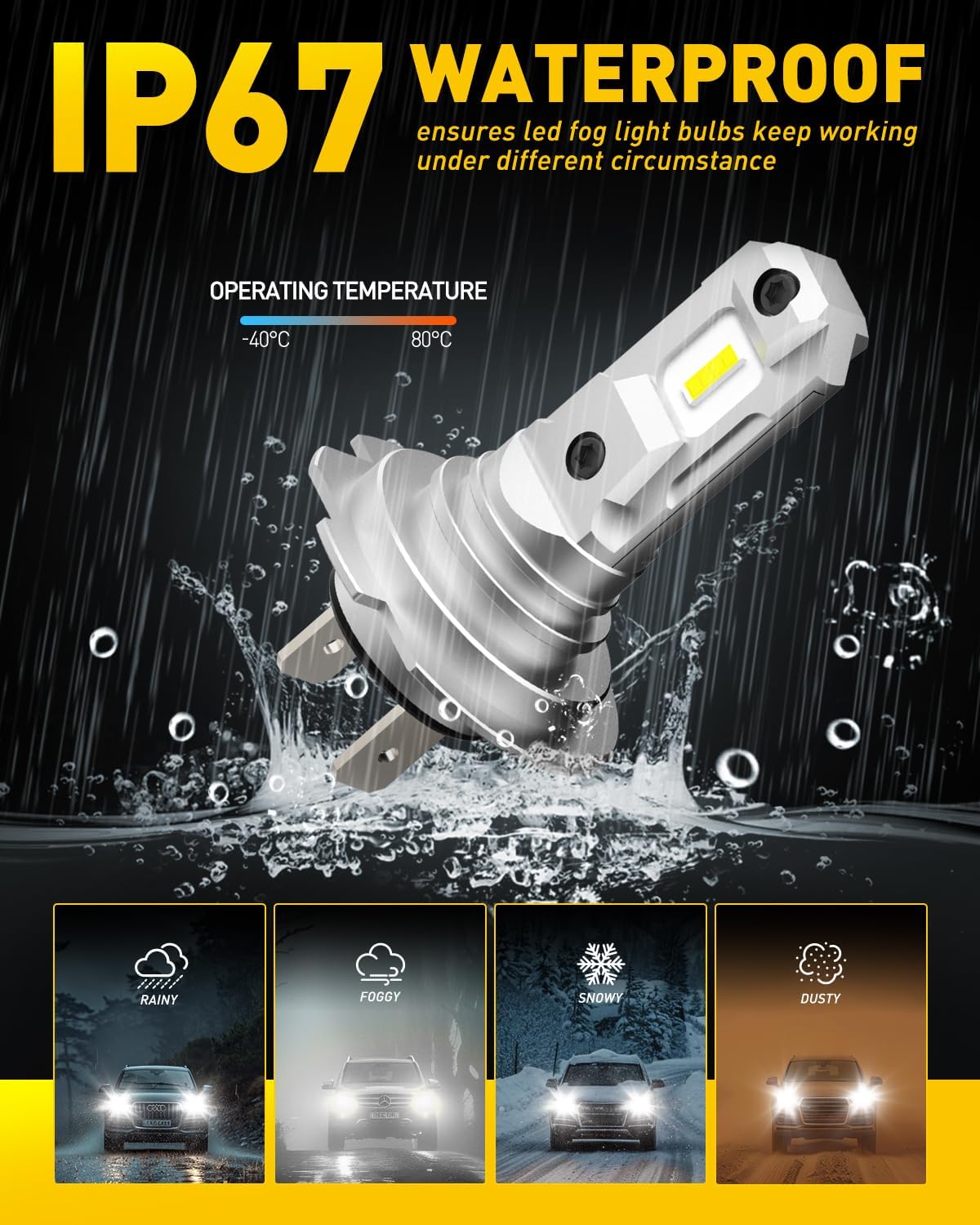 AUXITO H11 LED Headlight Bulbs, 400% Brighter 6500K White Wireless LED Headlights for H8 H9 H16 Fog Lights, DRL, Low Beam or High Beam, Direct Install Plug and Play, IP68 Waterproof, Pack of 2