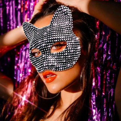 SlendyPop Cat Costume for Woman Cat Collar Choker Gloves Rhinestone Cat Mask Tail Cat Woman Outfit Accessories Cat Costume