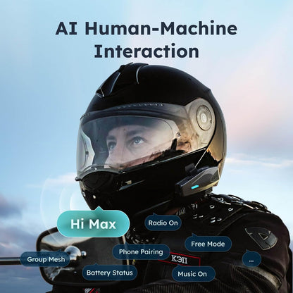 ASMAX S1 Mesh Motorcycle Bluetooth Headset – Smart Voice Control Helmet Intercom for 8 Riders, Bluetooth 5.4, Noise Cancellation, FM Radio, IPX7 Waterproof, Music Sharing & FOTA Update