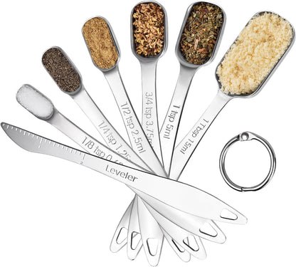 Measuring Cups, U-Taste Measuring Cups and Spoons Set of 15 in 18/8 Stainless Steel : 7 Measuring Cups and 7 Measuring Spoons with 2 D-Rings and 1 Professional Magnetic Measurement Conversion Chart