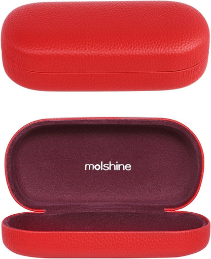 molshine Hard Shell Leather Sunglasses Case,Classic Large Glasses Case for Women Men,Sunglass Eyeglasses