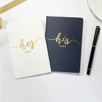 Vekola Vow Books for Wedding His and Hers Elegant Gold Foil Set of 2 Wedding Notebook with 28 Pages (Navy Blue+White)