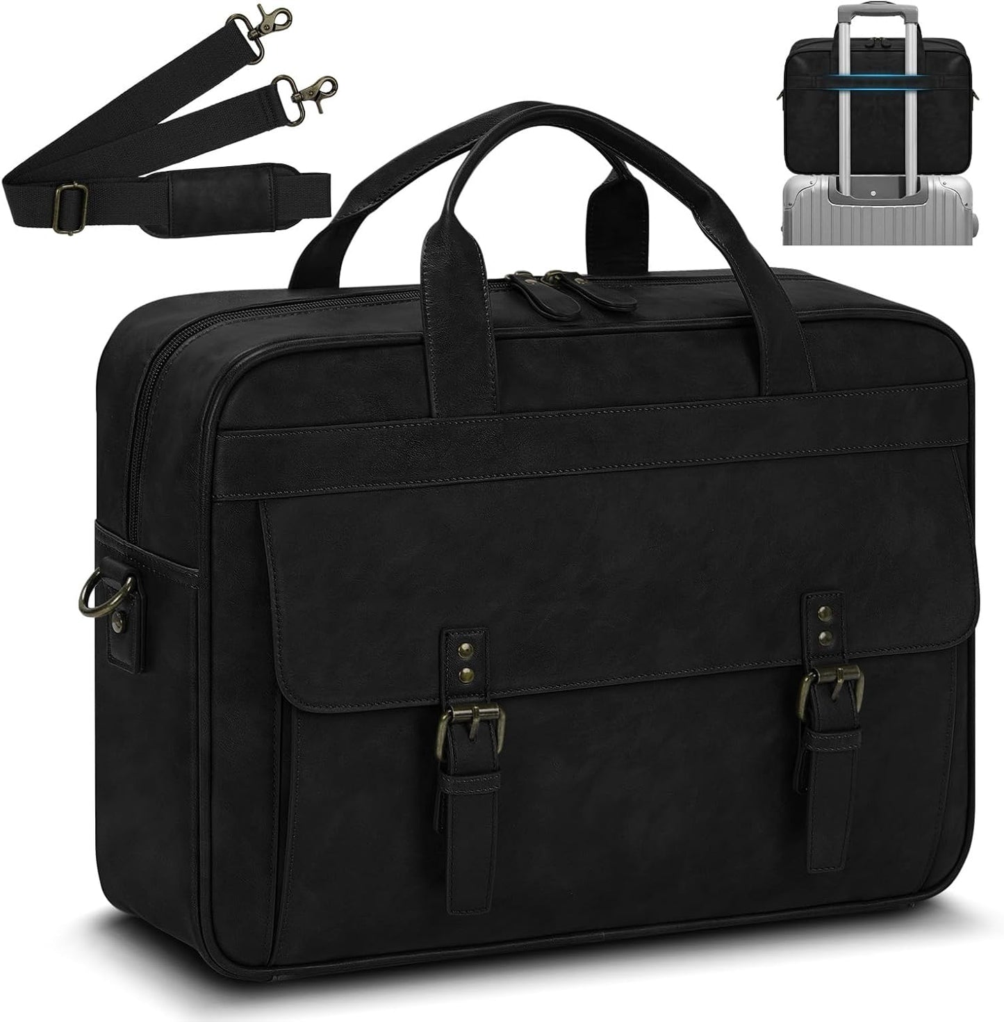 RAINSMORE Messenger Bag for Men 16 Inch Laptop Bag Vintage Leather Waterproof Laptop Briefcases Large Computer Satchel Bag - PuriLite