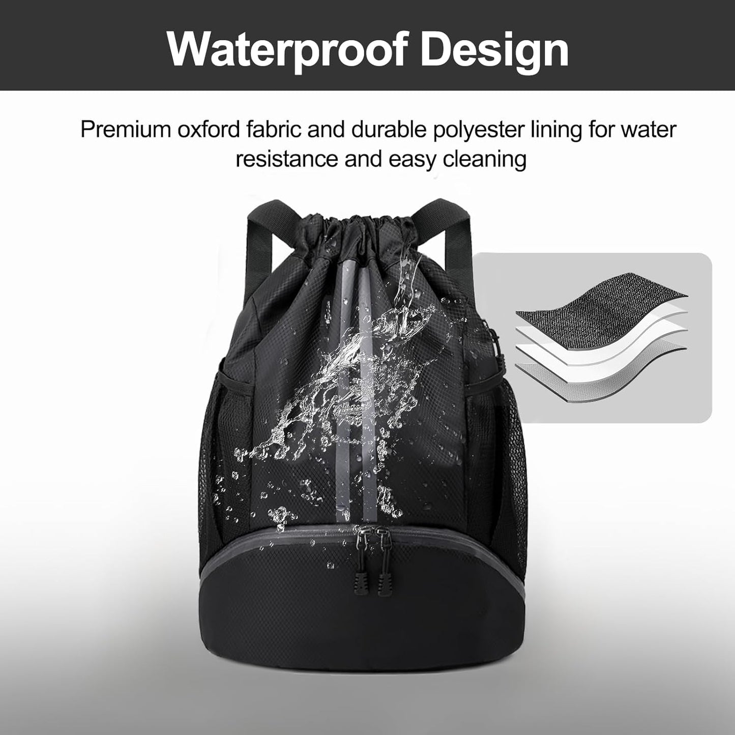 Hoedia Sports Drawstring Backpack - String Swim Gym Bag with Shoes Compartment and Wet Proof Pocket for Women/Men