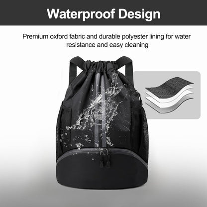 Hoedia Sports Drawstring Backpack - String Swim Gym Bag with Shoes Compartment and Wet Proof Pocket for Women/Men