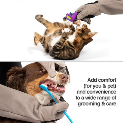 PetFusion Multipurpose Pet Glove for Grooming, Trips to Vet, Handling. [Puncture & Scratch Resistant, Water Resistant]. 12 Month Warranty for Manufacturer Defects, Grey, Large (PF-HG1A)