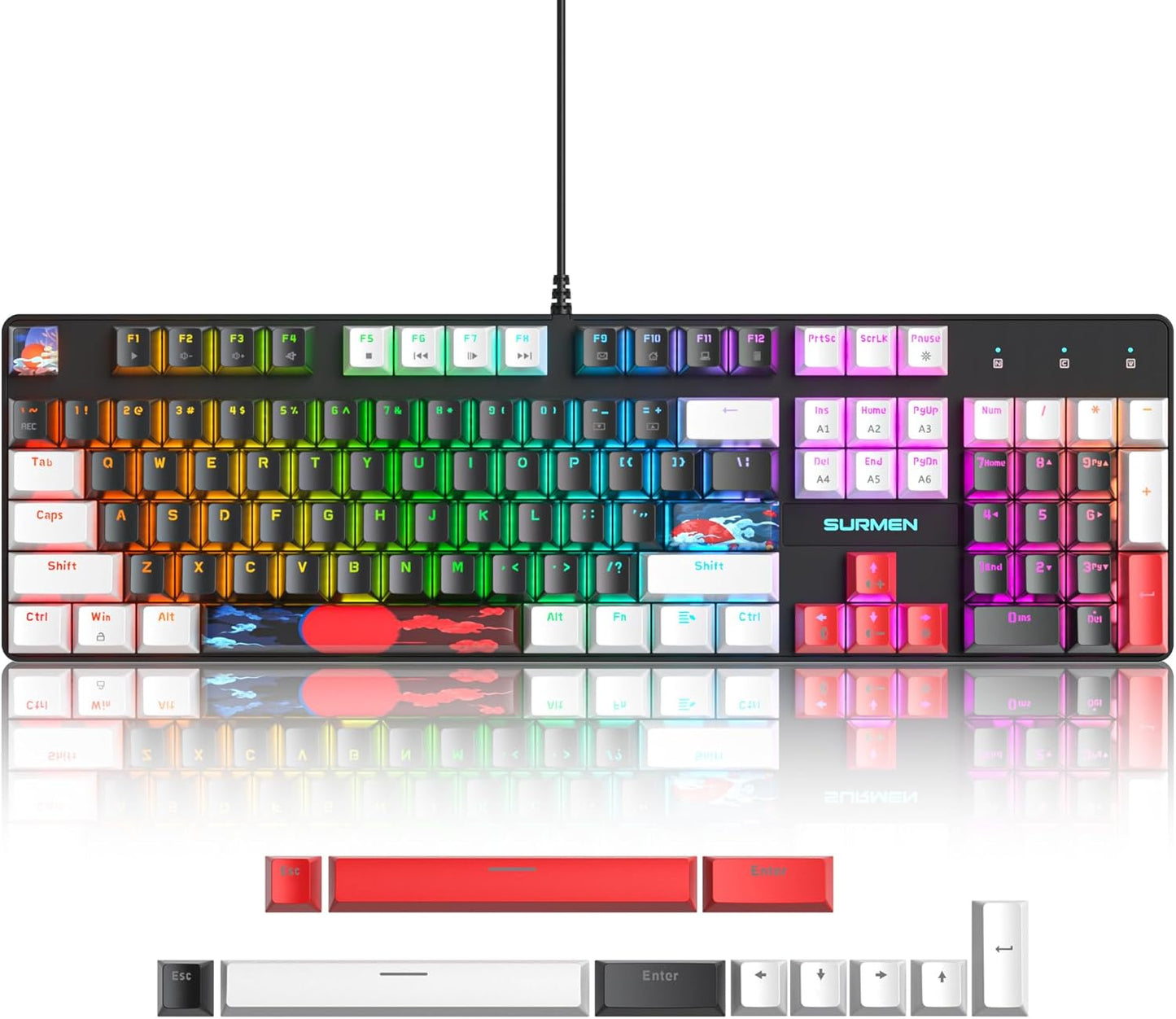 Owpkeenthy Full Size Green Mechanical Gaming Keyboard with Number Pad, Wired 100% Office NKRO Keyboard RGB Backlit 104 Keys with Red Switch for PC Gamer (104 Matcha)