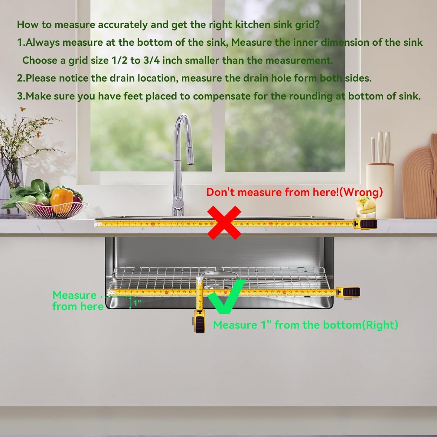 Yutong Kitchen Stainless Steel Sink Bottom Grid with Small Rounded Corner (27.5" x 15.5")