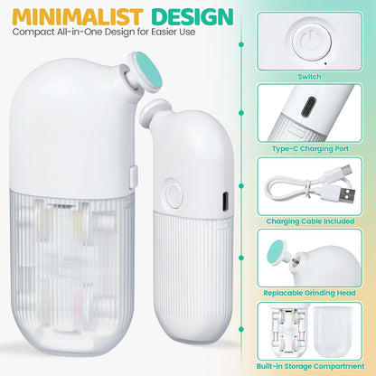 IvyWind Electric Baby Nail File, 7 in 1 Grinding Heads Baby Nail Trimmer, Automatic Baby Nail Clippers for Infant Newborn Toddler Kid Adult, Manicure Fingernail Care Set, 2 Speeds, USB Rechargeable, White