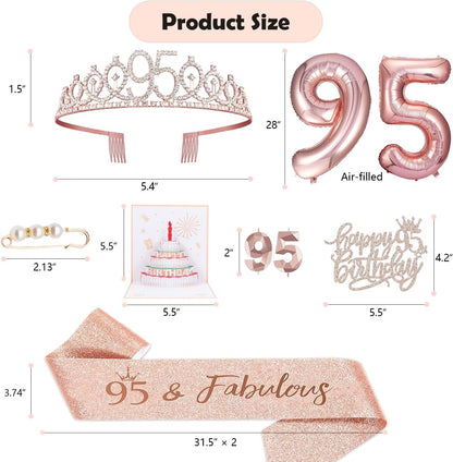 8pcs 40th Birthday Decorations gifts for Women, Including 40th Happy Birthday Cake Topper, Queen Sash with Pearl Pin, Sweet Rhinestone Tiara Crown for Women, Number Candles and Balloons (Rose Gold)