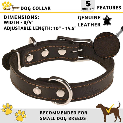 ADITYNA Heavy-Duty Leather Dog Collar for Medium Dogs - Soft and Strong, 100% Genuine Leather - Collier Pour Chien (Medium: Fit 13" - 20" Neck, Brown)