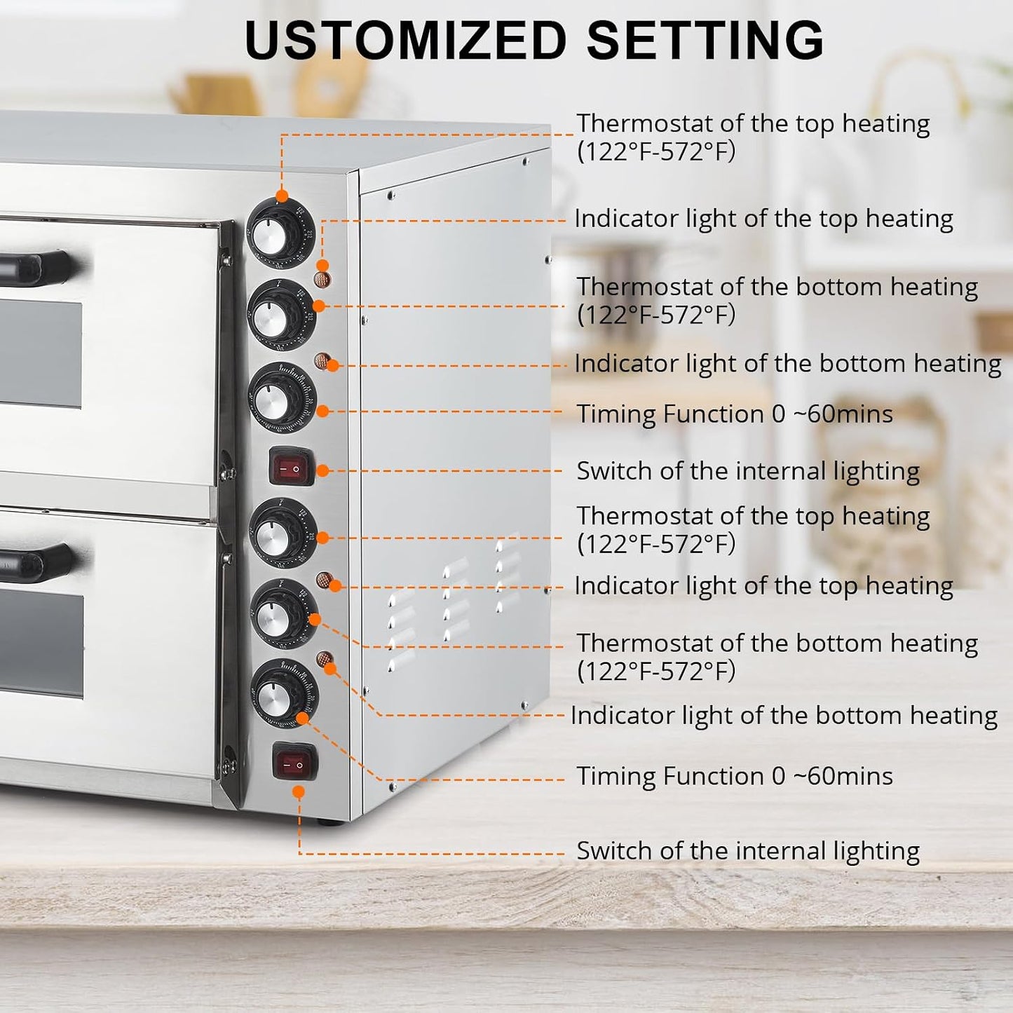Commercial Pizza Oven Countertop, 3600W Stainless Steel Electric Pizza Oven, Indoor Pizza Maker with Timer/Pizza Stones, Double Deck Layer Pizza Cooker for Restaurant Home, Silver