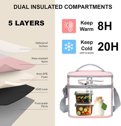 EVERFUN Cooler Bag Insulated Beach Cooler Lunch Bag Box for Men Women Dual Compartments Collapsible Waterproof Leak-Proof for Travel Work Picnic