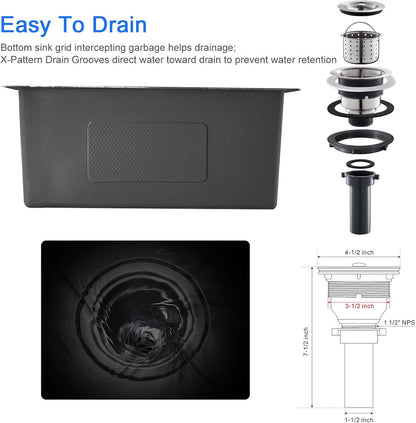 MENATT 20-inch Undermount Kitchen Sink, SUS304 Stainless Steel Handmade Single Bowl Kitchen Sink with Sink Strainer (Brushed), 20"x16"x9"