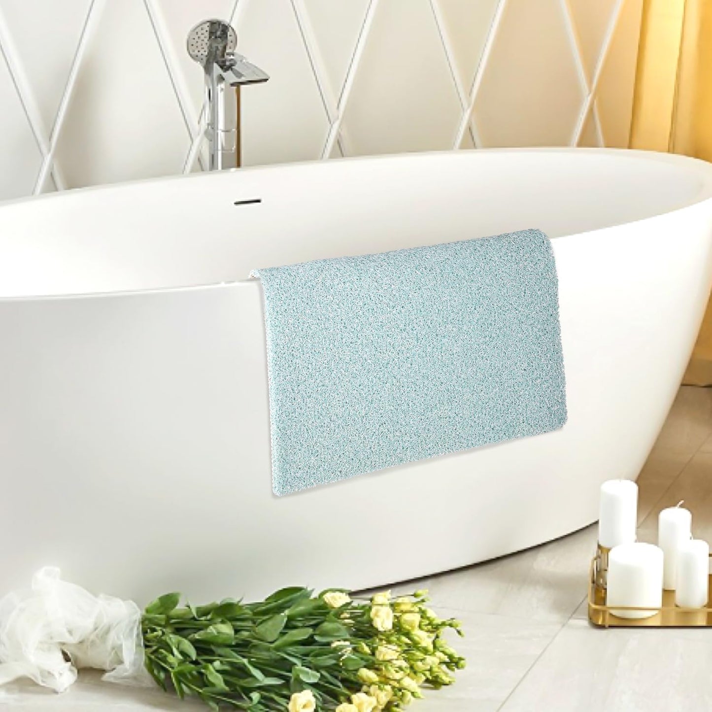 Square Shower Mat, Non Slip Bath Mat, Loofah Shower Stall Mats for Walk-in Shower, 32 x 32 Inches Shower Floor Mat with Drain, Bath Mats for Showers Bathroom, Tub, Seniors