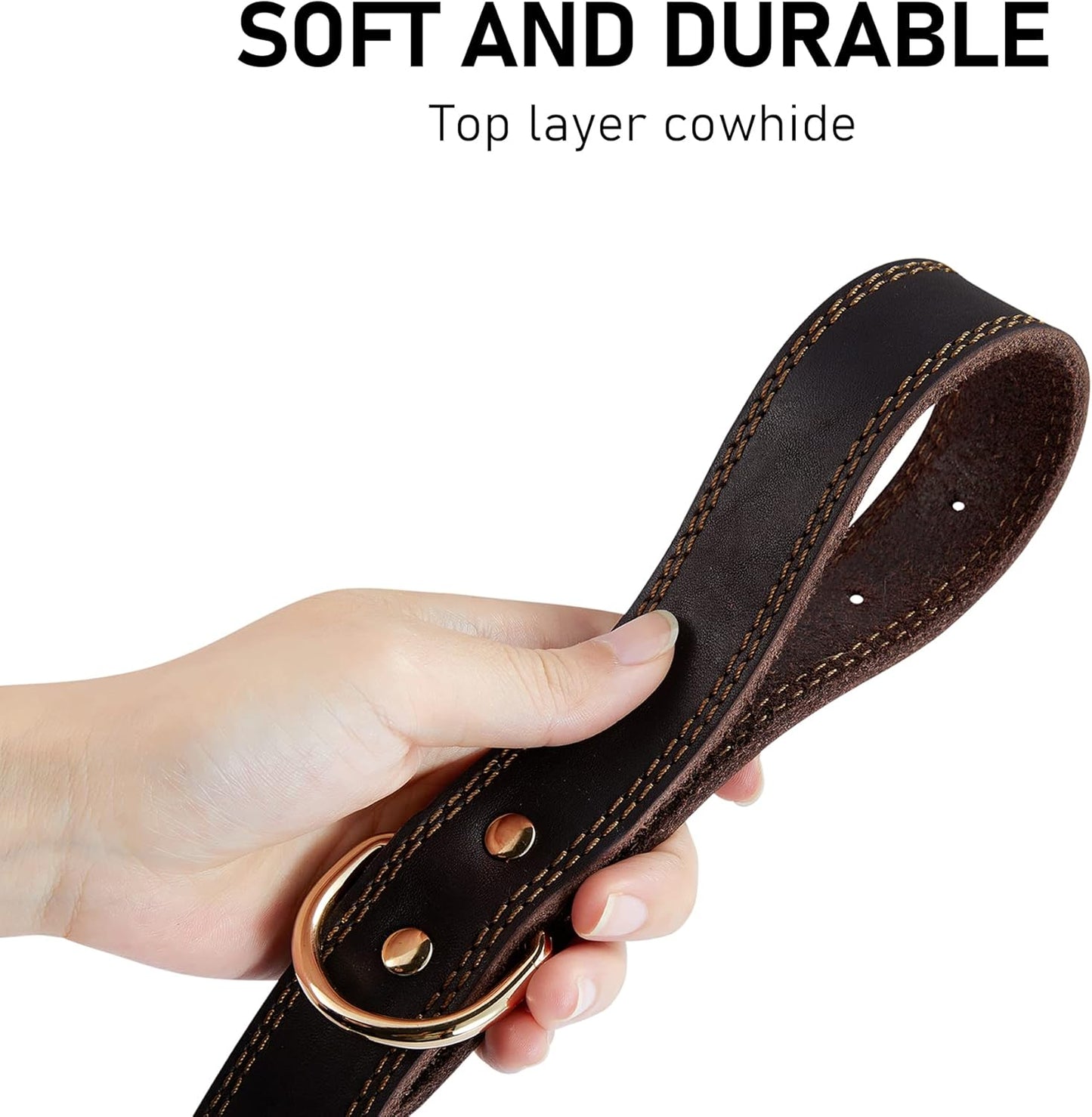 DAIHAQIKO Leather Dog Collar, Heavy Duty Wide Dog Collar for Small,Medium,Large and Extra Large Dogs (M: 1" Wide for 15.2"-19.2" Neck, Dual Stitch - Brown)