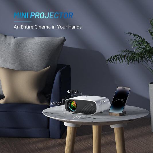 ELEPHAS Mini Projector with Projector Stand - Movie Projector with 8000L and Full HD 1080P, 50% Zoom, Home Theater Projector Compatible with TV Stick, Video Games, HDMI, USB, Smartphone - PuriLite