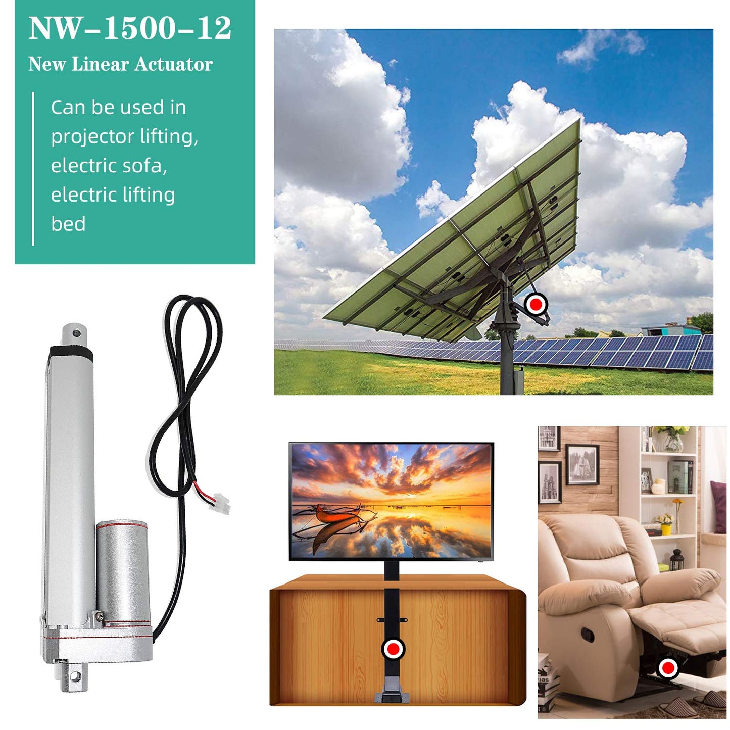 ECO-WORTHY Heavy Duty 330lbs Solar Tracker Linear Actuator Multi-Function (12V, 14")