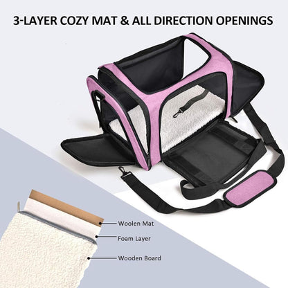 SFBAIHEN Cat Carriers Dog Carrier Pet Carrier for Small Medium Cats Dogs Puppies up to 15 Lbs, TSA Airline Approved Small Dog Carrier Soft Sided, Collapsible Waterproof Travel Puppy Carrier (Pink)