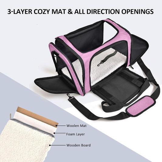 SFBAIHEN Cat Carriers Dog Carrier Pet Carrier for Small Medium Cats Dogs Puppies up to 15 Lbs, TSA Airline Approved Small Dog Carrier Soft Sided, Collapsible Waterproof Travel Puppy Carrier (Pink) - PuriLite