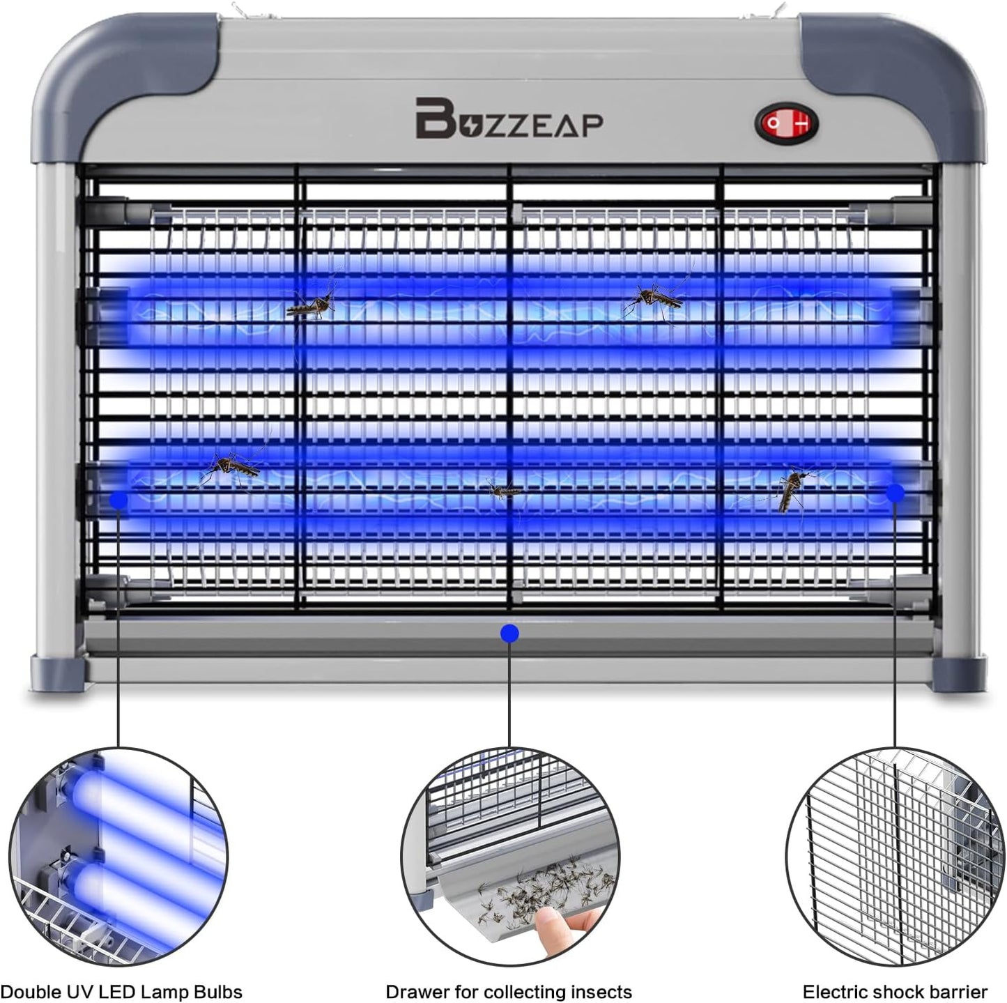 Buzzeap Electronic Indoor Mosquito Killer, Indoor Insect Killer, Fly Killer, Bug Zapper, 2800V Powerful Electric Mosquito Killer - 2 Pieces Extra Replacement Bulbs, Durable Fly Trap