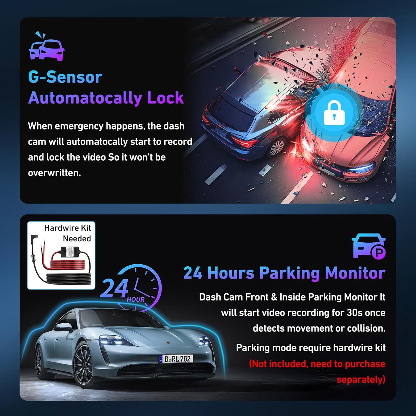 4K Dash Cam Front and Rear, 4k+1080p Dashcam for Car Built in GPS,5GHz WiFi, 64GB Card, Loop Recording Dash Cam w/Parking Monitor, Car Dash Cam Built-in Night Vision, App Control, WDR, G-Sensor