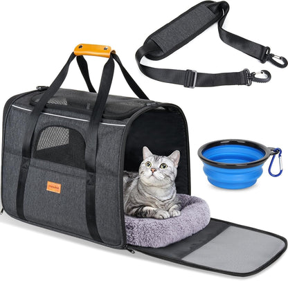 Morpilot Cat Carrier Soft - Portable Pet Carrier for Small or Medium Cats, Dogs and Puppy up to 14lbs, Airline Approved Dog Carrier with Safety Buckle - (Dark Gray)