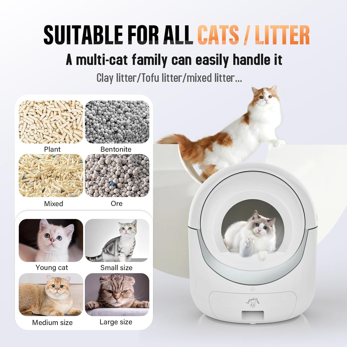 Lubadipaw Self Cleaning Automatic Cat Litter Box, Litiere Pour Chat Autonettoyant, Kitty Boxie Litter Robot for Cats, Cloud Control Scoopfree Pet Litterbox