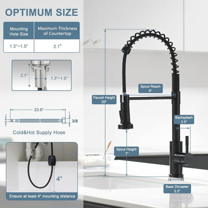 GIMILI Touchless Spring Kitchen Faucet with Pull Down Sprayer, Single Handle Motion Sensor Activated Hands-Free Kitchen Sink Faucet, Single Hole Smart Kitchen Faucet, Solid Brass, Matte Black
