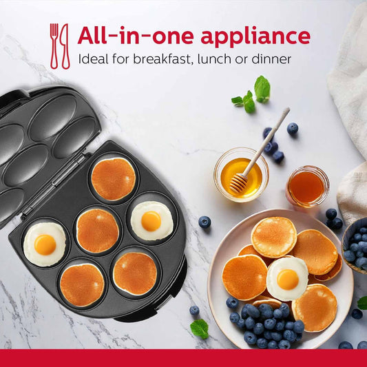 Holstein Housewares Arepa Maker - Non-Stick 6-Section Multi-Food Maker - Make Delicious Arepas, Pancakes, Corncakes, Tosti Arepa - Easy-to-Use - 6-PC - Black - PuriLite