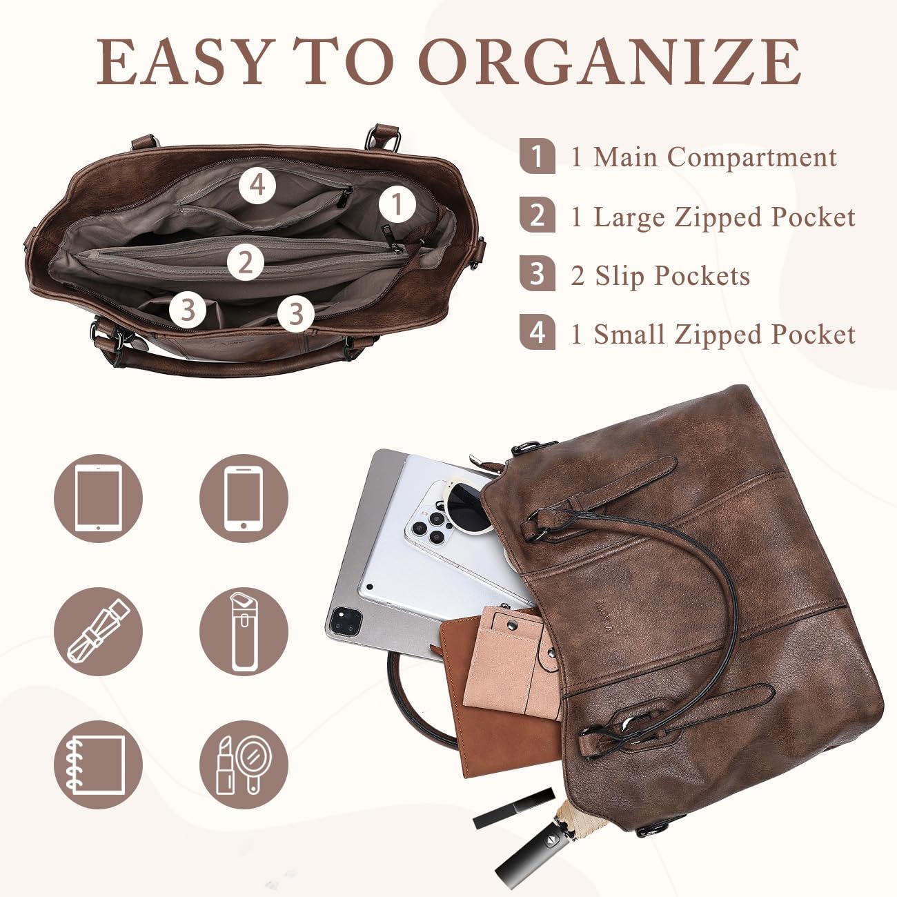 Hobo Bags for Women,VASCHY Vegan Leather Handbag Purse Top Handle Satchel Boho Shoulder Bag with Crossbody Guitar Strap