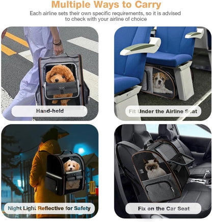 Lekespring Cat Bag, Expandable Cat Backpack Carrier for Small Dogs Medium Cats Fit Up to 18 Lbs, Dog Backpack Carrier, Foldable Pet Backpack Carrier for Travel, Hiking, Outdoor Use (Grey)