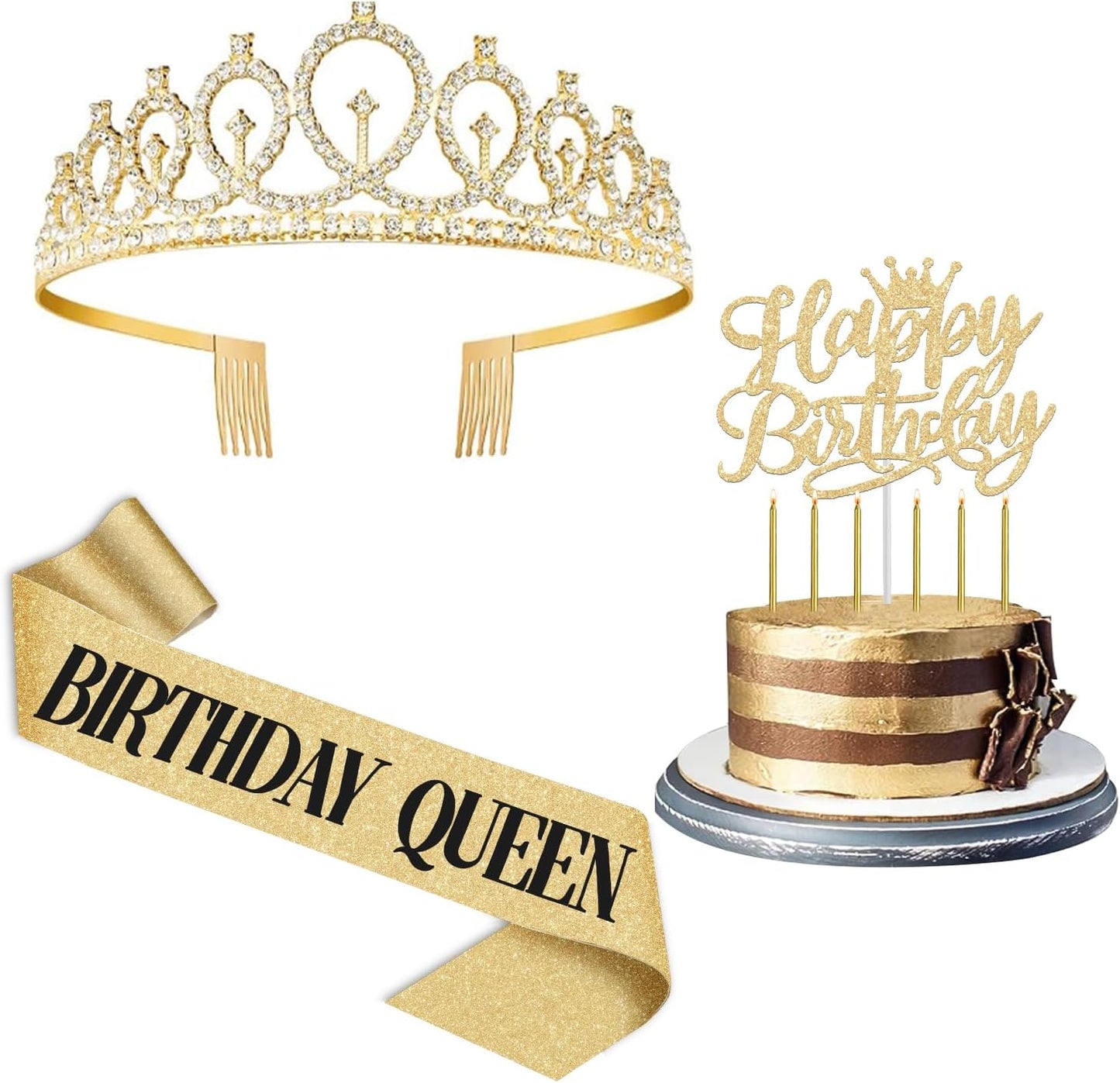 65th Birthday Decorations for Women, Including 65th Birthday Sash and Crown, Cake Topper and Candles, Number Balloons Rose Gold, 65 Year Old Gifts for Women