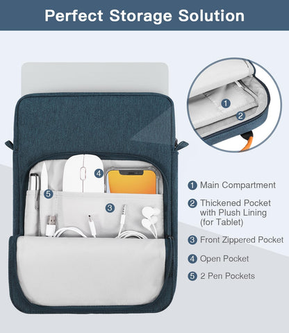 MoKo 13.3-14 Inch Laptop Sleeve Bag Fits MacBook Pro M3/M2 14" 2023, MacBook Pro 13" M2, New MacBook Air 13.6" M3/M2 2024/2022,Tab S8 Ultra 14.6",Handle Carrying Case with Shoulder Strap, Black & Gray - PuriLite