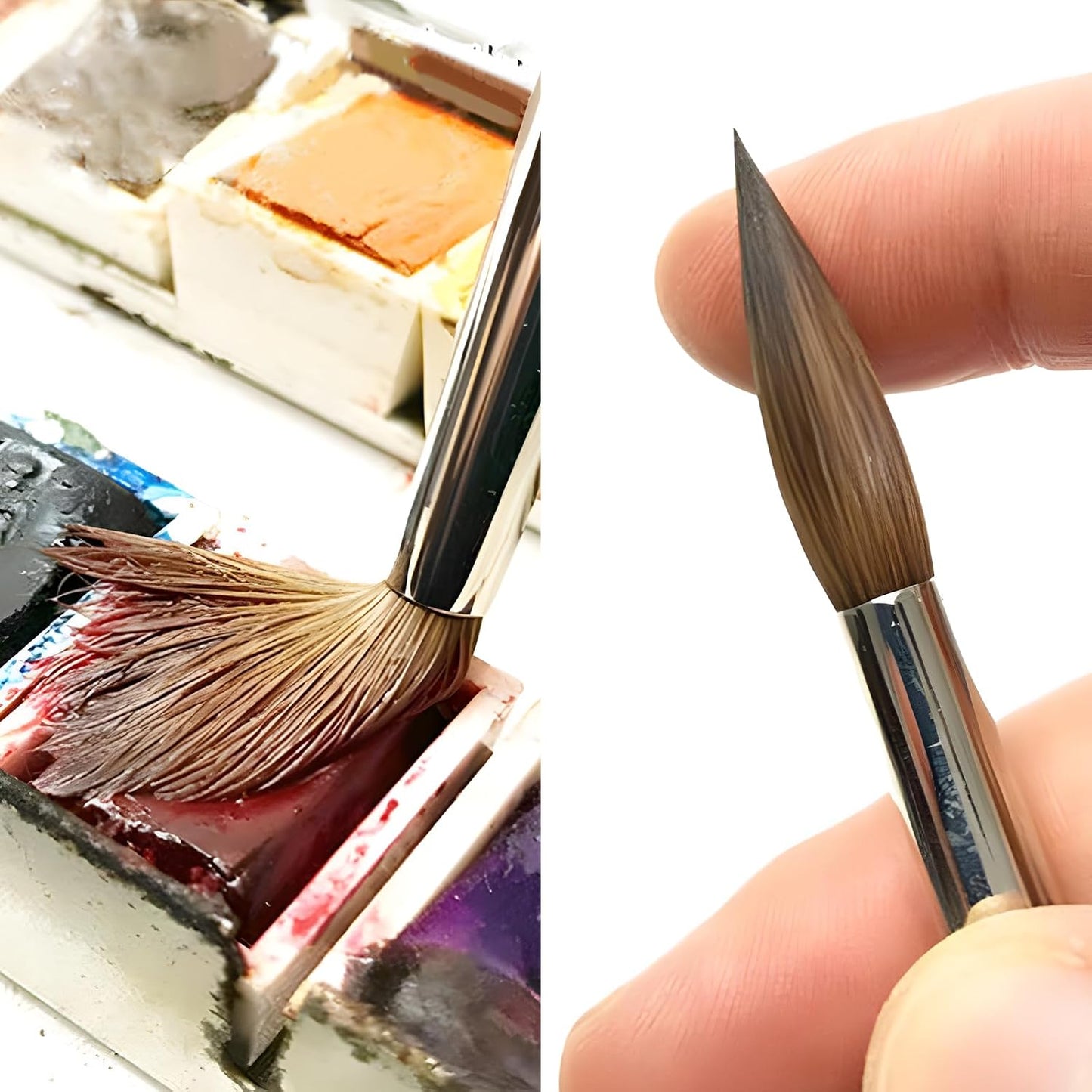 Fuumuuui Sable Watercolor Brushes 9pcs Detail to Mop | Round Pointed Paint Brushes Superior Sable Paint Brush Perfect for Watercolor Gouache Acrylic Ink Painting