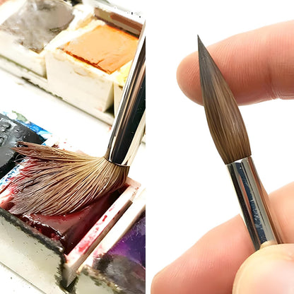 Fuumuuui Sable Watercolor Brushes 9pcs Detail to Mop | Round Pointed Paint Brushes Superior Sable Paint Brush Perfect for Watercolor Gouache Acrylic Ink Painting