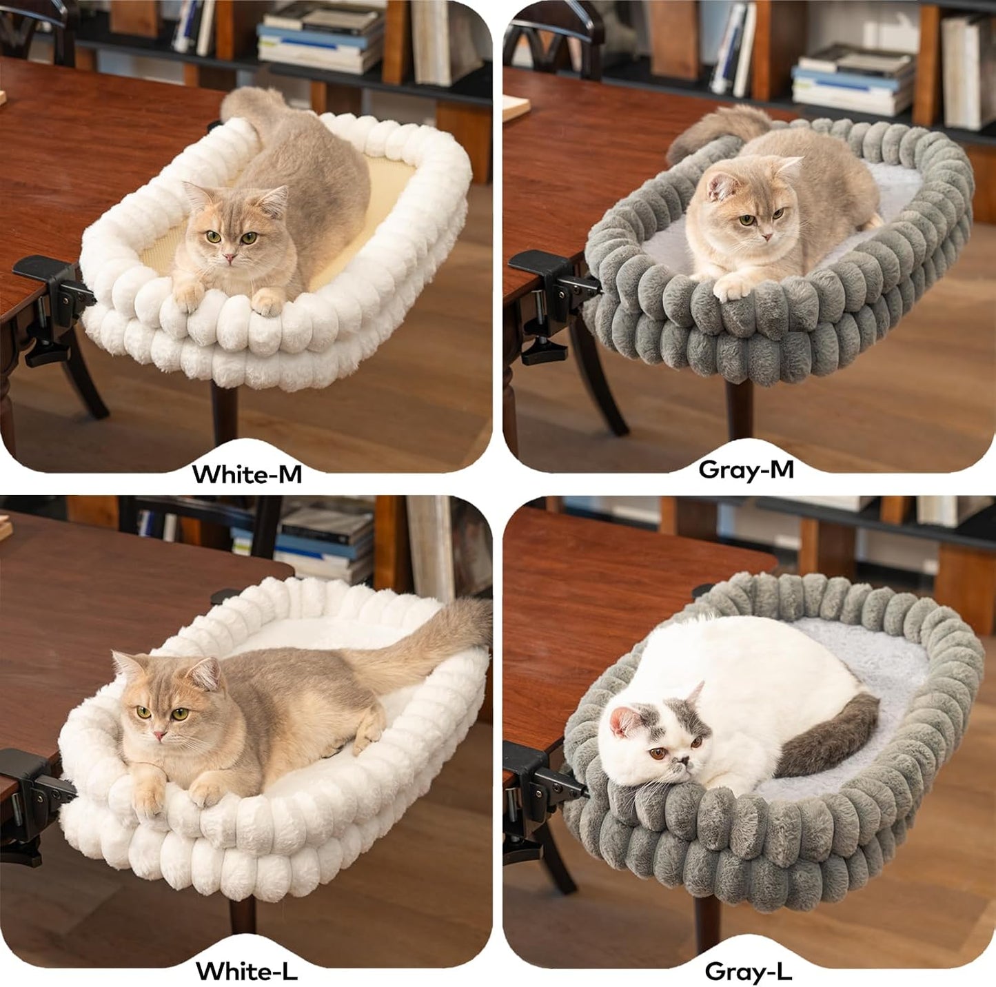 CHEERPALS Cat Desk Bed with Reversible Cushion, 90°Foldable Cat Hammock for Desk Mounted, Suitable for Medium-to-Large Cats and Puppy, Clowd Series(Grey, Medium)