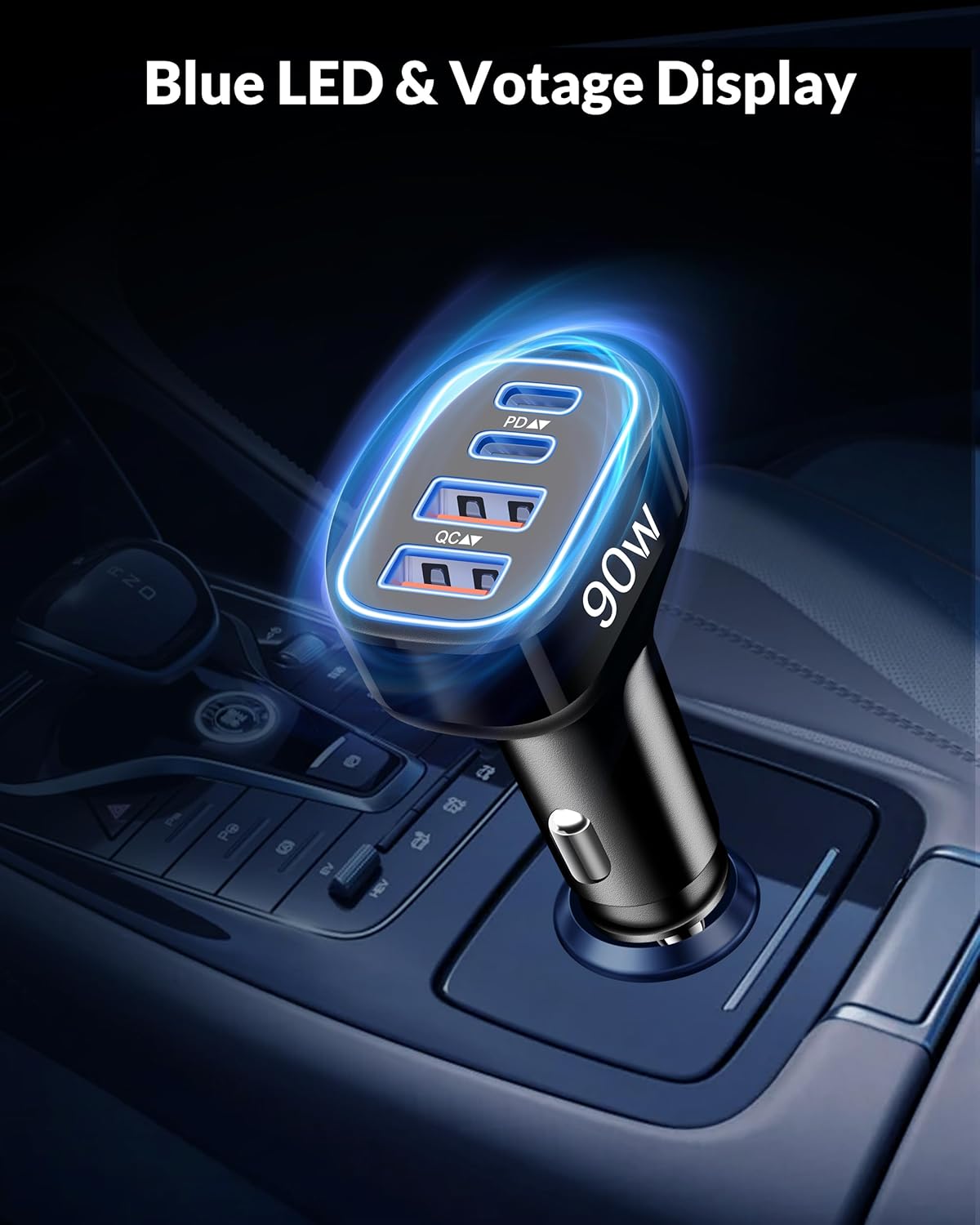 USB C Car Charger, 4-Port 90W Super Fast Car Phone Charger Accessories Dual 45W USB-C & USB-A Cargador Carro Adapter Cigarette Lighter for iPhone 17 16 15 14 13 12 11, Galaxy S25 S24, Tablet, Android