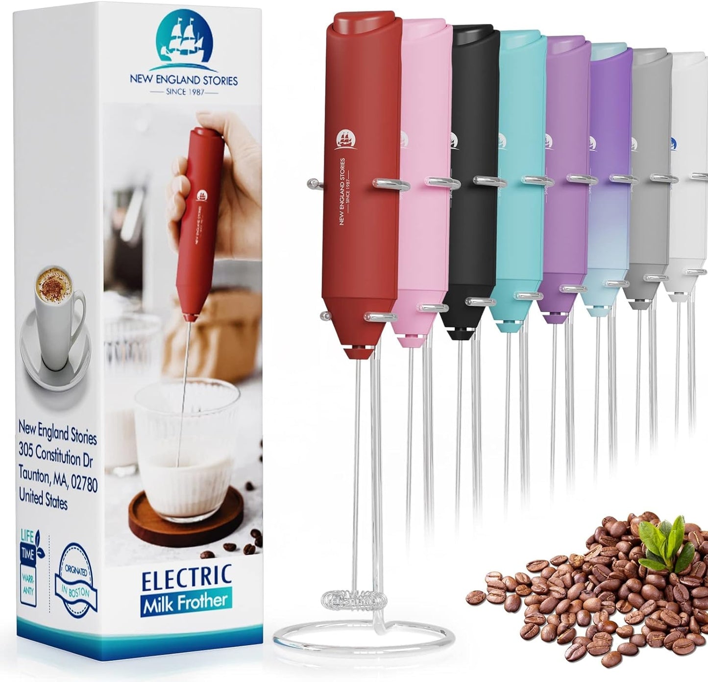 Powerful Milk Frother Handheld Foam Maker, Mini Whisk Drink Mixer for Coffee, Cappuccino, Latte, Matcha, Hot Chocolate, With Stand, Light Purple