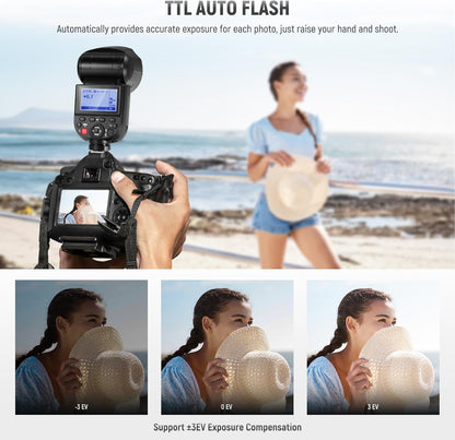 NEEWER Z1-N TTL Round Head Flash Speedlite for Nikon with Magnetic Dome Diffuser, 76Ws 2.4G 1/8000s HSS Speedlight, 10 Levels LED Modeling Lamp, 2600mAh Battery, 480 Full Power Shots, 1.5s Recycling