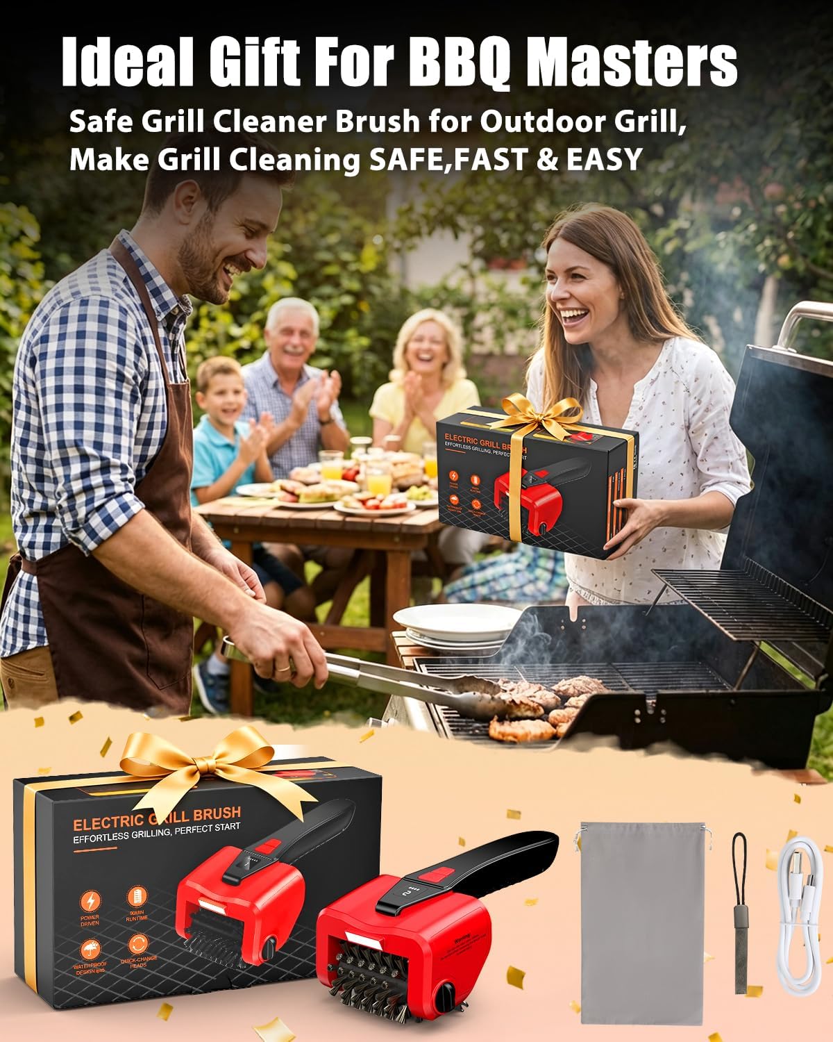 Electric BBQ Grill Brush,800RPM Automatic Grill Cleaner for Outdoor Grill with 2-Speed & 20kg Torque–Last 3.5H, LED Light for Night,No Bristle Drop Safe for Cast Iron Stainless,Gifts for Men Dad
