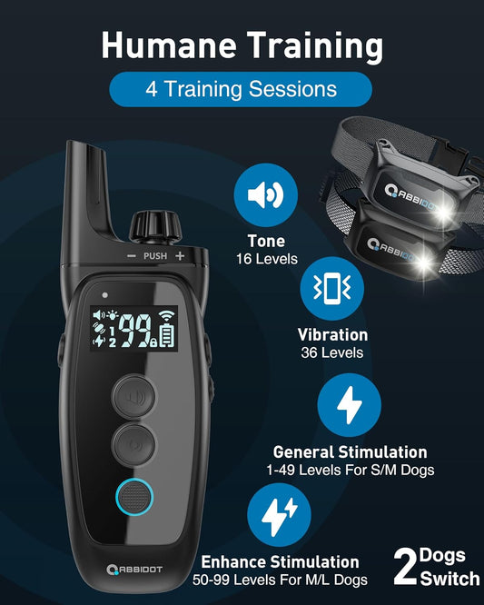 ABBIDOT Shock Collar 2 Dogs - 3300ft Dog Training Collar with Remote, 151 Levels Electric Collar, Safety Lock, Waterproof Rechargeable E Collar for Small Medium Large Dogs (Deep Black, 2 Collars) - PuriLite